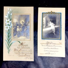 2 Images Pieuses Celluloïd Peinte Avec Photo Communion