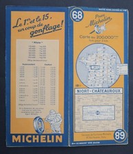Carte MICHELIN old map n°68 NIORT CHATEAUROUX 1946 Guide Bibendum pneu tyre