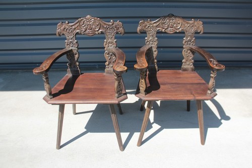 Paire fauteuils bois - paire, de