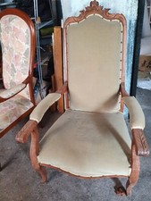 fauteuil voltaire ancien, velours vert clair