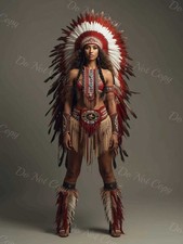Photo A4 portrait féminin style indien western costume à plumes - 6862