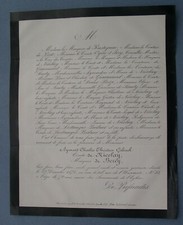 FAIRE PART DECES 1878  comte