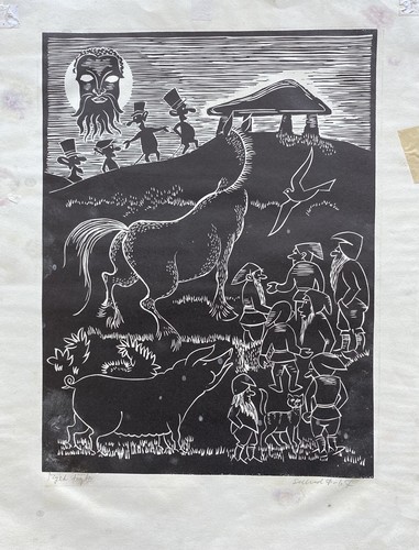 Linogravure animaux nains - linogravure,