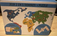 JEU DE SOCIÉTÉ 28 DOMINOS BOIS Puzzle Géographie Animaux