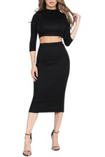 Women's Cropped Mini Skirt Set (Black)