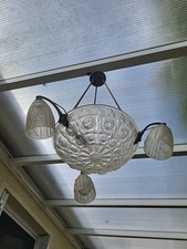 Ancien Lustre Art Deco Vasque Verre Pressé Moulé
