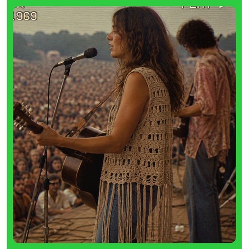 Crochet and fringe vest - crochet, tan