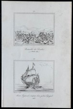 1840 - Bataille de Lérida et Capture d'un Galion Espagnol - Gravure ancienne