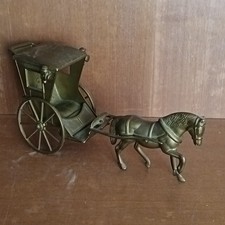 Cheval Et Calèche En Laiton Ou Bronze? 35cm, Cariole, Fiacre Ancien, Décoration 