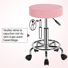 Tabouret Rond à Roulettes en Similicuir Hauteur Réglable Travail Salon Clinique