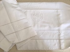 Drap Ancien En Lin Et Coton Linge Blanc De Maison Lit Brodé Monogramme BS