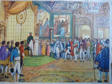 AFFICHE SCOLAIRE ANCIENNE ROSSIGNOL TABLEAU HISTOIRE 55/ I 56 LA COUR de NAPOLEO