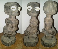 RARE ANCIENNE STATUE BOIS YEUX COQUILLAGES SONGYE CONGO - ART AFRICAIN PREMIER