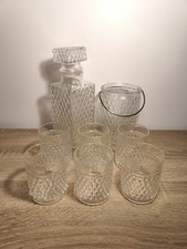 🍸 Superbe service à whisky vintage en verre taillé – carafe + seau à glaçons +