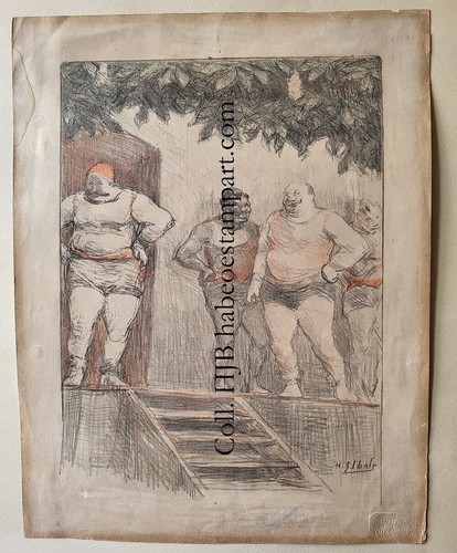 Ibels litho lutteurs - hg,