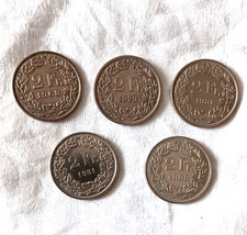 5 Pièces de 2 Francs Suisse -1 de 1968-1 de 1979- 2 de 1981- 1 de 1988