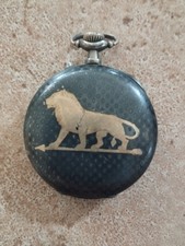  montre à Gousset En Argent Massif niellé Et Or Lion , Silver Niello Gold
