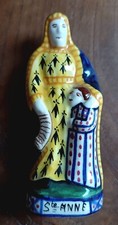 Ancienne jolie petite figurine Vierge Ste-Anne faïence Henriot Quimper C86