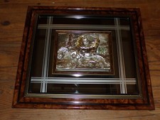 TABLEAU encadré miroir BAS-RELIEF ARGENT 925 chevaux 