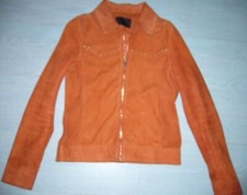 Blouson peau IKKS beige orange S comme neuf