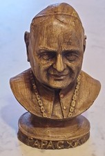 Statue buste du Pape JEAN XXIII en bois signé- religion- Christianisme- Italie