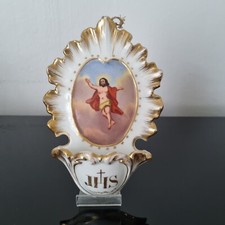Bénitier en Porcelaine de Paris Romantique Christ Céleste 1860 circa Stoup 19thC
