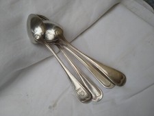 4 cuillères à soupe en métal argenté, blason gravé de Biarritz, Pays Basque