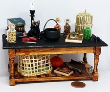 Maison De Poupées Sorcières Halloween Meublée Table En Bois 1:12 Échelle