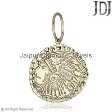 Solide 14k or Jaune Tribe Gravé Pendentif Main Vintage Style Bijoux Cadeau