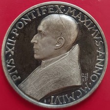 Medaille En Argent Du Vatican Pape Pius XII 1956 44mm Avec Sa Boite