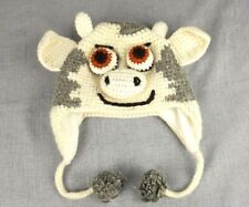Joli Bonnet vache maille crochet Pur laine 3/5 ans Tour de tête 52 cm  W21