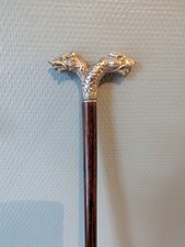 Très belle canne de marche à pommeau double tête de dragon