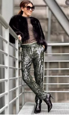 Zara Vert Sequin Pantalon