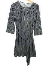 H&M Robe Fourreau Femme S Noir Blanc Ceinturée Géométrique manche 3/4 Col Goutte