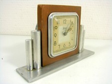 Beautiful French Art Deco Wood & Metal Alarm Clock from DEP 1930s