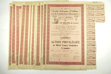 SOCIETE ARDENNAISE D OUTILLAGE ET DE CONSTRUCTIONS MECANIQUES 1000 FRS 1922 X 12