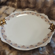 Plat service porcelaine Limoges Thabard fleurs dorures forme originale