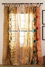 Rideau indien vintage sari patchwork drapé fenêtre décor boho soie beige