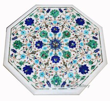 18 " Marbre Côté Table Top Incrustation Demi-Précieuses Pierres Floral Art