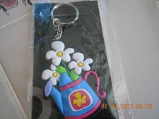New Colorful WATERING CAN FLOWERS Rubber Backpack Clip  KEY Ring KEYCHAIN  NEW