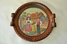 Petit plateau rond de service Peinture signée SAUVAL Strasbourg, Alsaciens 1950