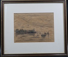 tableau ancien dessin marine