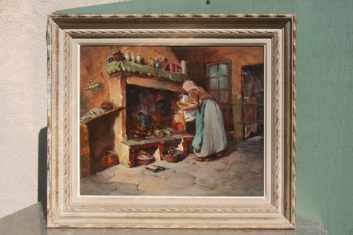 Tableau peinture scène - h/t,