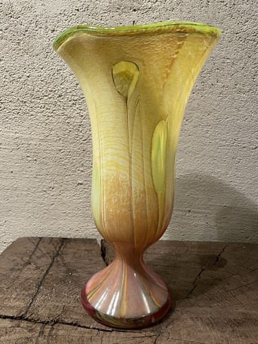 Vase verre soufflé signé - vase,