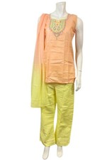 Ensemble Indien femme 3 pièces orange et jau taille 36 coton Tenue Indienne Fête
