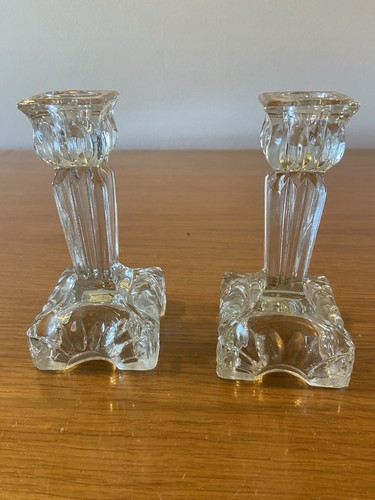 Paire bougeoirs verre - de, en