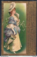 C174 ART NOUVEAU CLAPSADDLE ? FEMME Elegante LADY HAT UMBRELLA Belle LITHO KOPAL