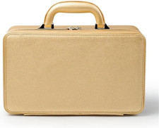 Gold Leather Jewelry Box Handmade Travel Jewelry Organizer Storage Case Holder f