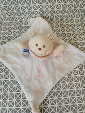 Doudou plat ours tissu blanc rose B coeur Nounours