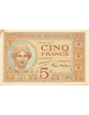Madagascar 5 Francs Déesse Junon - 1937-1947 - Sign. Chaudun
